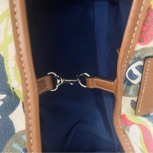 Lily Bloom Tote Shoulder Bag Large Cotton Canvas Floral Footed Vegan Leather - Picture 6 of 14